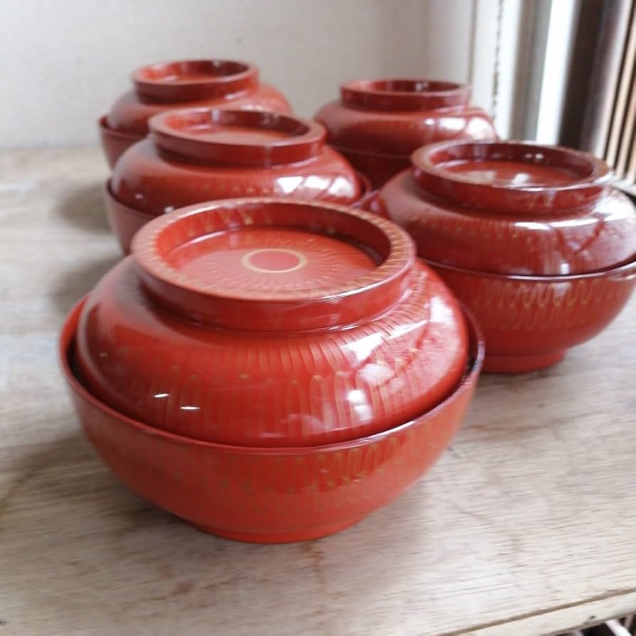 骨董　柚子形　器　漆器　木製　漆　向付　お椀　5つ　木箱 応量器（応量椀） 欅 五つ組 木製漆塗り 入れ子のお椀セット